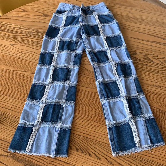 Ragged Patchwork Raw Edge Denim Jeans - Picture 2 of 10